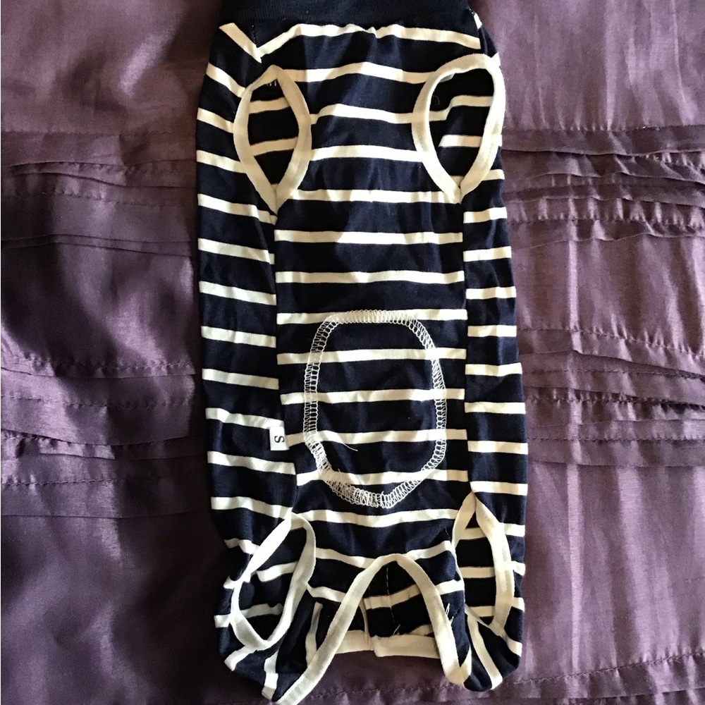 Navy and white onesie for small dog